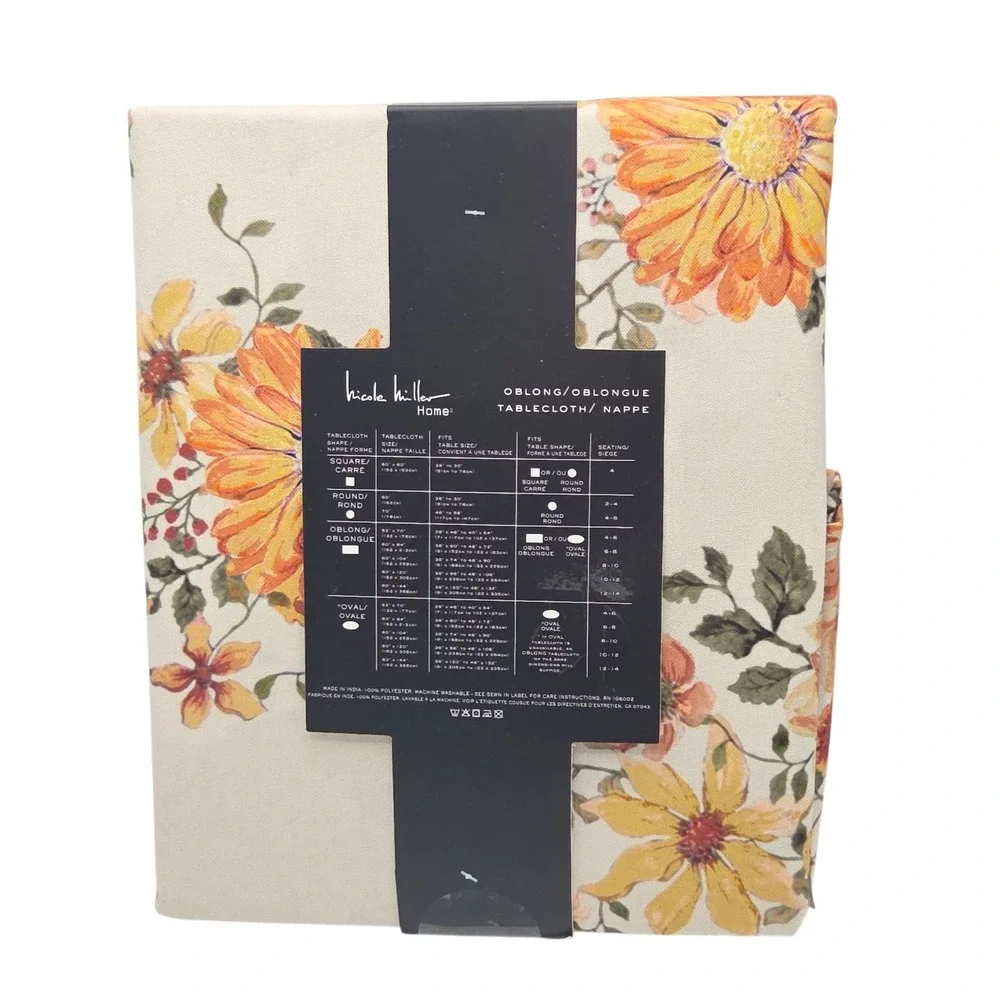 Nicole Miller Summer Autumn Floral Tablecloth 60x84in Oblong Multi‎